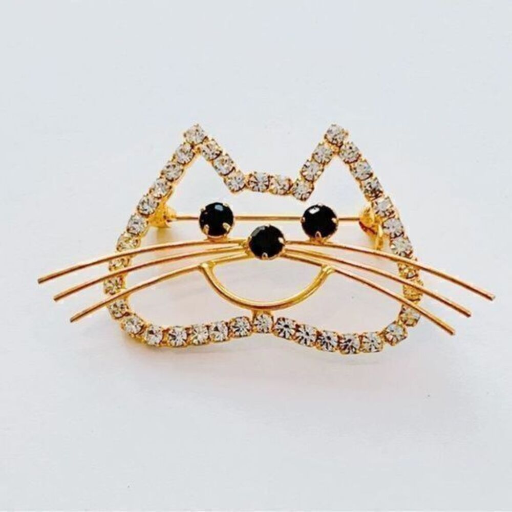 Vintage Rhinestone Cat Brooch​